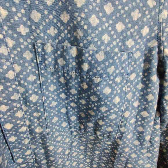 MADEWELL Blue & White Long Sleeve Diamond Print Thick Denim Blouse Shirt S - Picture 5 of 12